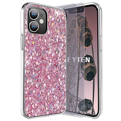 Feyten Kompatibel mit iPhone 13 Mini Hülle mit Displayschutz [2 Stück],Bling Glänzend Glitzer Weich TPU Silikon Etui Cover Slim Case Schale Schutzhülle für iPhone 13 Mini Hülle 5,4 Zoll (Rosa) von Feyten