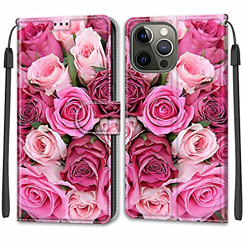 Feyten Kompatibel mit iPhone 13 Pro Max Hülle, Handyhülle iPhone 13 Pro Max (6,7 Zoll), Handytasche PU Leder Klappbar Schutzhülle Wallet Kartenfach Magnet Klapphülle Case Cover (Rose 2) von Feyten