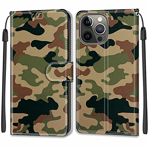 Feyten Kompatibel mit iPhone 13 Pro Max Hülle, Handyhülle iPhone 13 Pro Max (6,7 Zoll), Handytasche PU Leder Klappbar Schutzhülle Wallet Kartenfach Magnet Klapphülle Case Cover (Tarnung) von Feyten