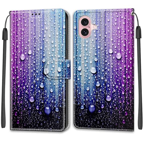 Feyten Kompatibel mit iPhone 16 Hülle, Handyhülle iPhone 16, Handytasche PU Leder Klappbar Schutzhülle Wallet Kartenfach Magnet Klapphülle Case Cover (Lila-Blau) von Feyten