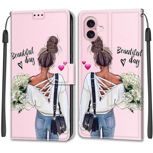 Feyten Kompatibel mit iPhone 16 Hülle, Handyhülle iPhone 16, Handytasche PU Leder Klappbar Schutzhülle Wallet Kartenfach Magnet Klapphülle Case Cover (Mädchen) von Feyten