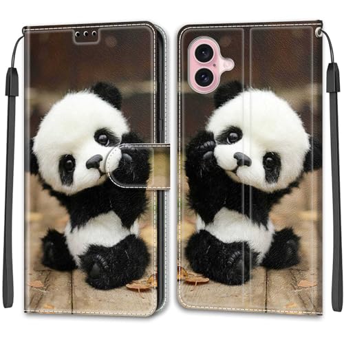 Feyten Kompatibel mit iPhone 16 Hülle, Handyhülle iPhone 16, Handytasche PU Leder Klappbar Schutzhülle Wallet Kartenfach Magnet Klapphülle Case Cover (Panda) von Feyten
