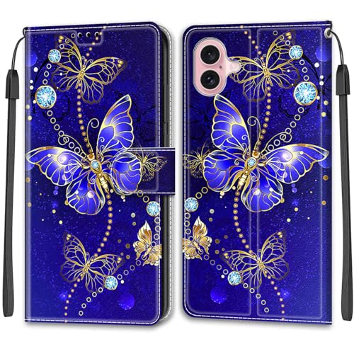 Feyten Kompatibel mit iPhone 16 Hülle, Handyhülle iPhone 16, Handytasche PU Leder Klappbar Schutzhülle Wallet Kartenfach Magnet Klapphülle Case Cover (Schmetterling 2) von Feyten