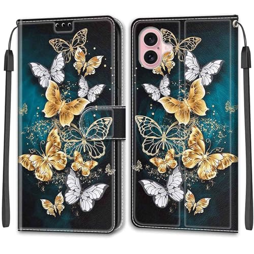 Feyten Kompatibel mit iPhone 16 Hülle, Handyhülle iPhone 16, Handytasche PU Leder Klappbar Schutzhülle Wallet Kartenfach Magnet Klapphülle Case Cover (Schmetterling 3) von Feyten
