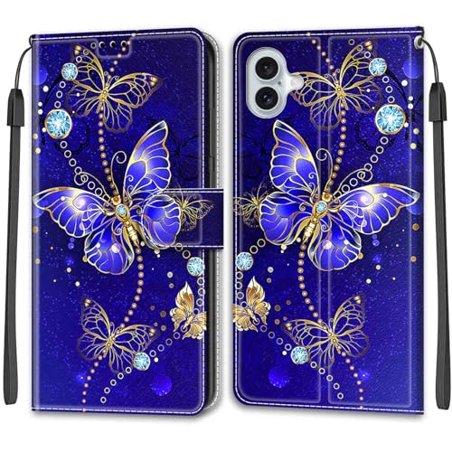 Feyten Kompatibel mit iPhone 16 Plus Hülle, Handyhülle iPhone 16 Plus, Handytasche PU Leder Klappbar Schutzhülle Wallet Kartenfach Magnet Klapphülle Case Cover (Schmetterling 2) von Feyten