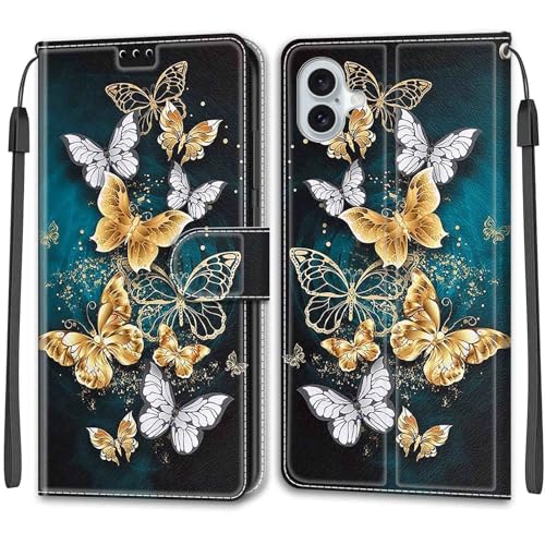 Feyten Kompatibel mit iPhone 16 Plus Hülle, Handyhülle iPhone 16 Plus, Handytasche PU Leder Klappbar Schutzhülle Wallet Kartenfach Magnet Klapphülle Case Cover (Schmetterling 3) von Feyten