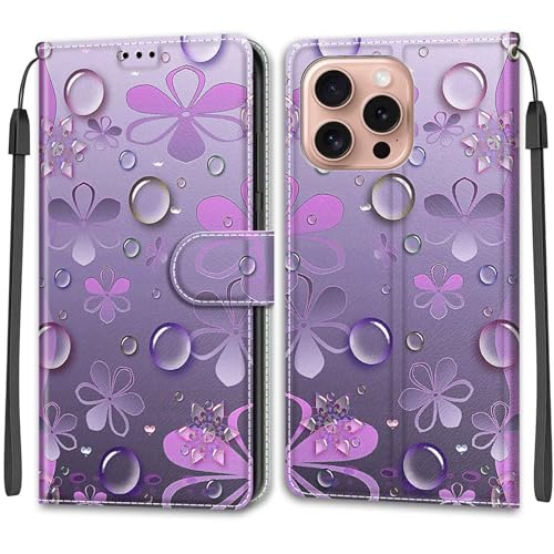 Feyten Kompatibel mit iPhone 16 Pro Hülle, Handyhülle iPhone 16 Pro, Handytasche PU Leder Klappbar Schutzhülle Wallet Kartenfach Magnet Klapphülle Case Cover (Blume) von Feyten