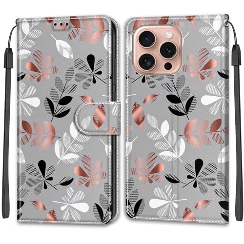 Feyten Kompatibel mit iPhone 16 Pro Hülle, Handyhülle iPhone 16 Pro, Handytasche PU Leder Klappbar Schutzhülle Wallet Kartenfach Magnet Klapphülle Case Cover (Laub) von Feyten