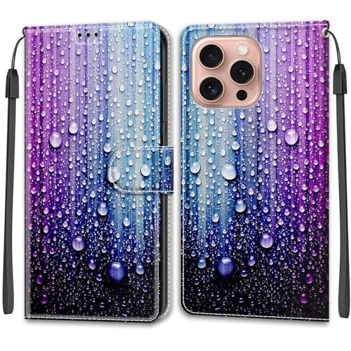 Feyten Kompatibel mit iPhone 16 Pro Hülle, Handyhülle iPhone 16 Pro, Handytasche PU Leder Klappbar Schutzhülle Wallet Kartenfach Magnet Klapphülle Case Cover (Lila-Blau) von Feyten
