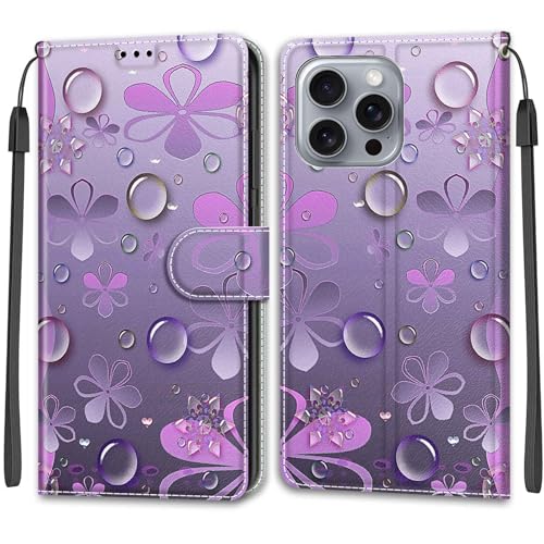 Feyten Kompatibel mit iPhone 16 Pro Max Hülle, Handyhülle iPhone 16 Pro Max, Handytasche PU Leder Klappbar Schutzhülle Wallet Kartenfach Magnet Klapphülle Case Cover (Blume) von Feyten