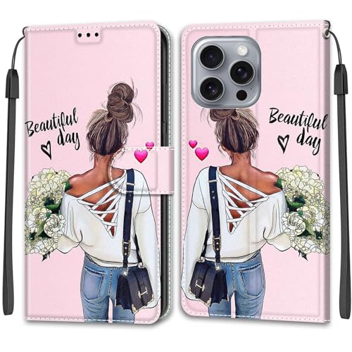 Feyten Kompatibel mit iPhone 16 Pro Max Hülle, Handyhülle iPhone 16 Pro Max, Handytasche PU Leder Klappbar Schutzhülle Wallet Kartenfach Magnet Klapphülle Case Cover (Mädchen) von Feyten