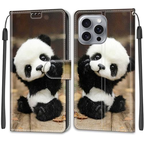 Feyten Kompatibel mit iPhone 16 Pro Max Hülle, Handyhülle iPhone 16 Pro Max, Handytasche PU Leder Klappbar Schutzhülle Wallet Kartenfach Magnet Klapphülle Case Cover (Panda) von Feyten