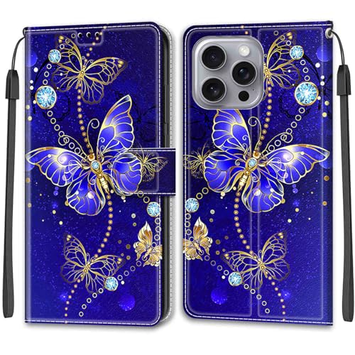 Feyten Kompatibel mit iPhone 16 Pro Max Hülle, Handyhülle iPhone 16 Pro Max, Handytasche PU Leder Klappbar Schutzhülle Wallet Kartenfach Magnet Klapphülle Case Cover (Schmetterling 2) von Feyten