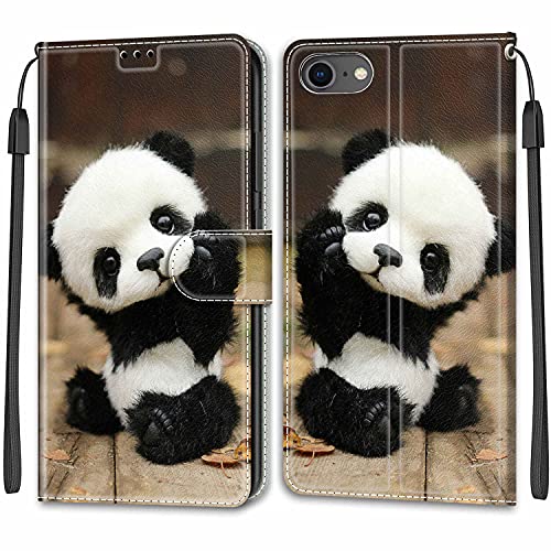 Feyten Kompatibel mit iPhone SE 2020 / iPhone 8 / iPhone 7 (4,7 Zoll) Hülle, PU Leder Handyhülle Klappbar Schutzhülle Wallet Kartenfach Magnet Klapphülle Flip Case Cover Lederhülle (Panda) von Feyten