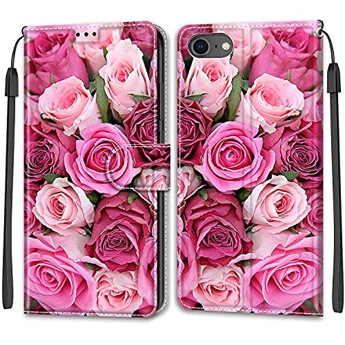 Feyten Kompatibel mit iPhone SE 2020 / iPhone 8 / iPhone 7 (4,7 Zoll) Hülle, PU Leder Handyhülle Klappbar Schutzhülle Wallet Kartenfach Magnet Klapphülle Flip Case Cover Lederhülle (Rose 2) von Feyten