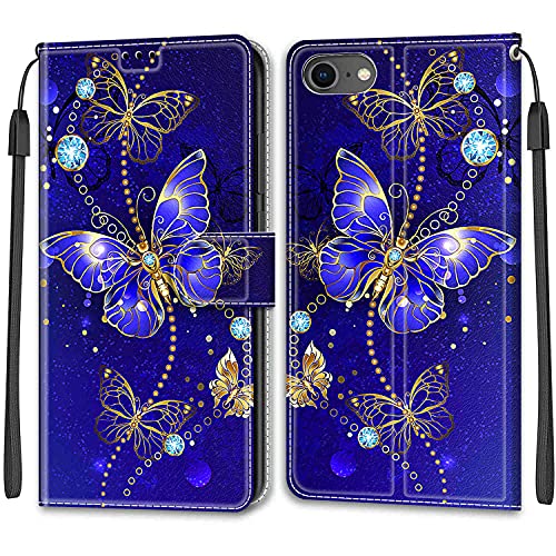 Feyten Kompatibel mit iPhone SE 2020 / iPhone 8 / iPhone 7 (4,7 Zoll) Hülle, PU Leder Handyhülle Klappbar Schutzhülle Wallet Kartenfach Magnet Klapphülle Flip Case Cover Lederhülle (Schmetterling 2) von Feyten