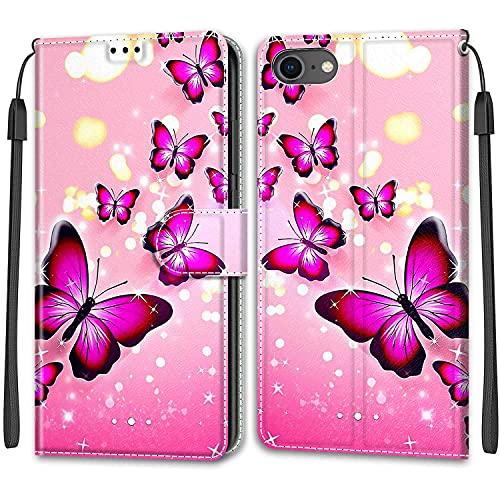 Feyten Kompatibel mit iPhone SE 2020 / iPhone 8 / iPhone 7 (4,7 Zoll) Hülle, PU Leder Handyhülle Klappbar Schutzhülle Wallet Kartenfach Magnet Klapphülle Flip Case Cover Lederhülle (Schmetterling 1) von Feyten