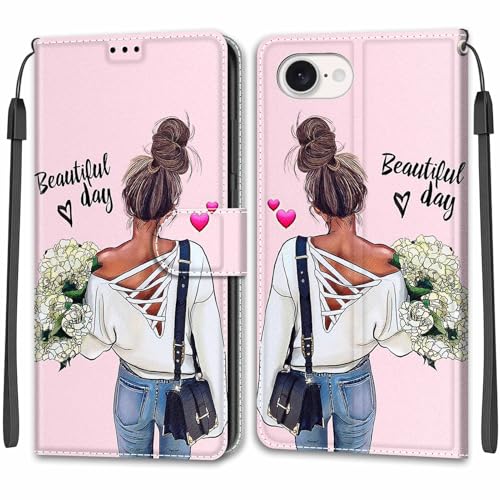 Feyten Kompatibel mit iPhone SE4 2025 Hülle, Handyhülle iPhone SE4 2025, Handytasche PU Leder Klappbar Schutzhülle Wallet Kartenfach Magnet Klapphülle Case Cover (Mädchen) von Feyten
