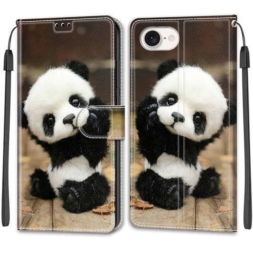 Feyten Kompatibel mit iPhone SE4 2025 Hülle, Handyhülle iPhone SE4 2025, Handytasche PU Leder Klappbar Schutzhülle Wallet Kartenfach Magnet Klapphülle Case Cover (Panda) von Feyten
