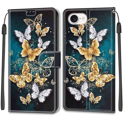 Feyten Kompatibel mit iPhone SE4 2025 Hülle, Handyhülle iPhone SE4 2025, Handytasche PU Leder Klappbar Schutzhülle Wallet Kartenfach Magnet Klapphülle Case Cover (Schmetterling 3) von Feyten