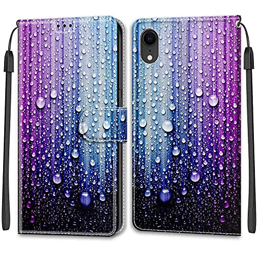 Feyten Kompatibel Mit iPhone XR Hülle - PU Leder Klappbar Schutzhülle Mit Kartenfach Und Magnet - Wallet Case Cover Lederhülle (6,1 Zoll) (Lila-Blau) von Feyten
