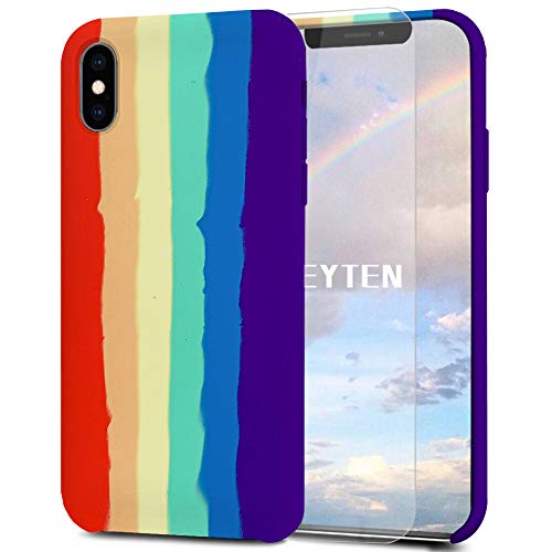 Feyten Kompatibel mit iPhone XS/iPhone X Hülle [mit Displayschutz], Silikon Schutzschale Handyhülle Schutzhülle Bumper Case Schutz vor Stoßfest/Scratch Cover (Regenbogen) von Feyten