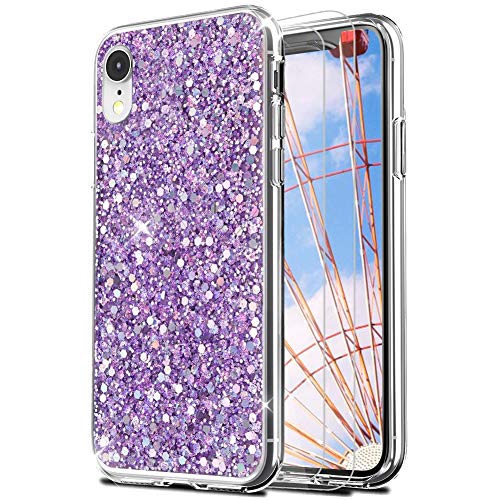 Feyten iPhone XR Hülle mit Displayschutz [2 Stück], Bling Glänzend Glitzer Weich TPU Silikon Etui Cover Schale Schutzhülle für Apple iPhone XR 6,1" (Lila) von Feyten