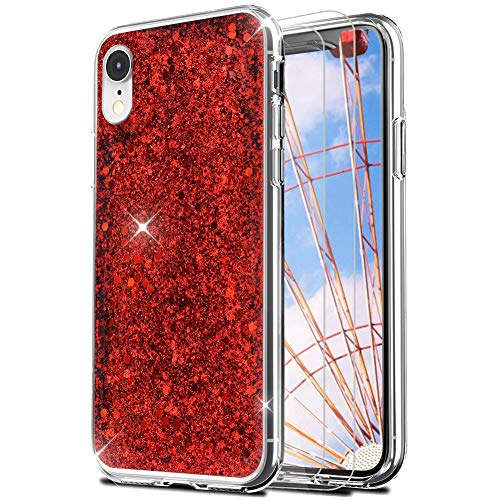Feyten iPhone XR Hülle mit Displayschutz [2 Stück], Bling Glänzend Glitzer Weich TPU Silikon Etui Cover Schale Schutzhülle für Apple iPhone XR 6,1" (Rot) von Feyten