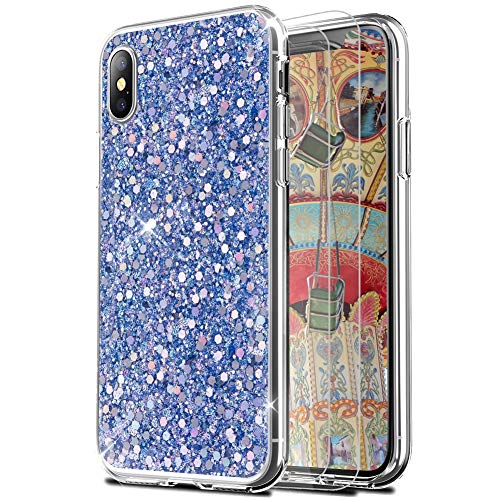 Feyten iPhone XS Max Hülle mit Displayschutz [2 Stück], Bling Glänzend Glitzer Weich TPU Silikon Etui Cover Schale Schutzhülle für Apple iPhone XS Max 6,5" (Blau) von Feyten