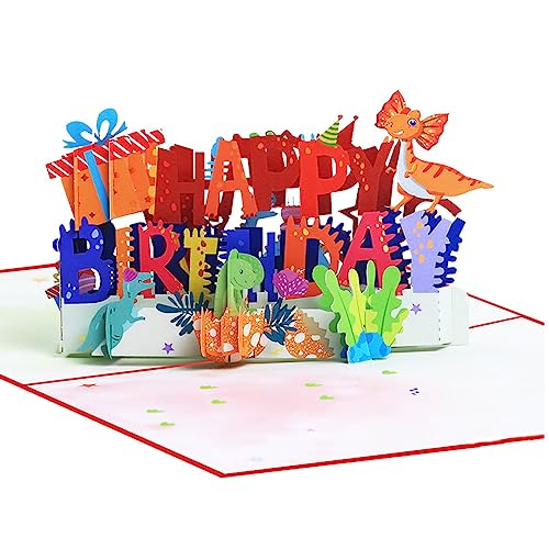 Fezf Geburtstags Grußkarte, 3D Dreidimensionale Kleine Dinosaurier Grußkarte, Pop Up Karte，Pop Up Karte Geburtstagsüßer Geschenkkarten Gruß, Überraschungsgeschenk Zum Kindergeburtstag von Fezf