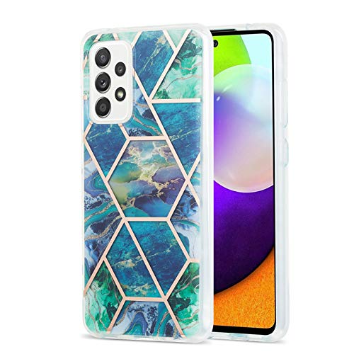 Ffish Hülle für Samsung Galaxy A52 5G Hülle, Glitzer Marmor Design Weiche Silikon Gummi TPU Bumper Cover Skin Case (Blau/Grün) von Ffish