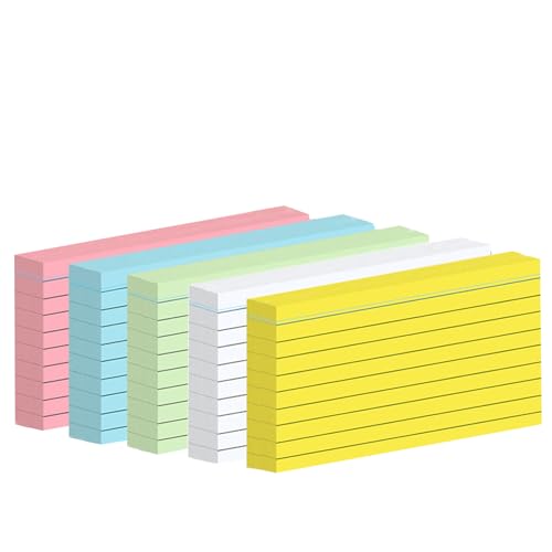 Fhlbestyu Karteikarte A7, 500 Stücke, 7,4 x 10,5 cm Linierte Karteikarte für Mark, Rezeptaufzeichnung, Hinterlasse eine Nachricht, Unterwegs Vokabel Lernen (5 Farben Verpackt) von Fhlbestyu