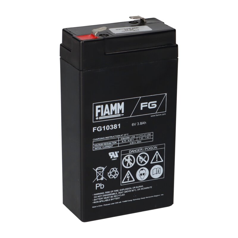 Fiamm Blei-Akku FG10381 6V 3800mAh Pb Faston 4,8 mm von Fiamm