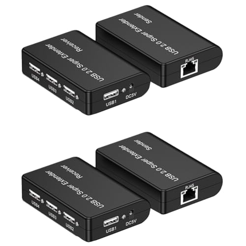 Ficher 2X USB2.0 Super Extender 100M 4-Port USB zu RJ45 480Mbps Netzwerk Extender Adapter für Maus Tastatur Kamera EU Stecker von Ficher