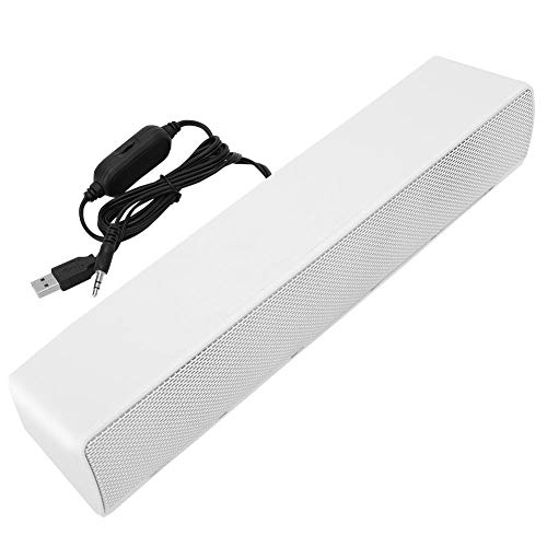 PC Soundbar Lautsprecher, 3,5 mm Eingang Soundbar 3D Stereo PC Soundbard Tragbarer USB Wired Soundbar Music Player für PC-Handys(Weiß) von Fictory