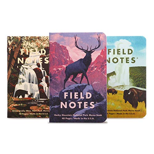 Field Notes: National Parks Series (Serie C – Rocky Mountain, Great Smoky Mountains, Yellowstone) – kariertes Papier-Notizbuch, 3er-Pack, 8,9 x 14,9 cm von Field Notes