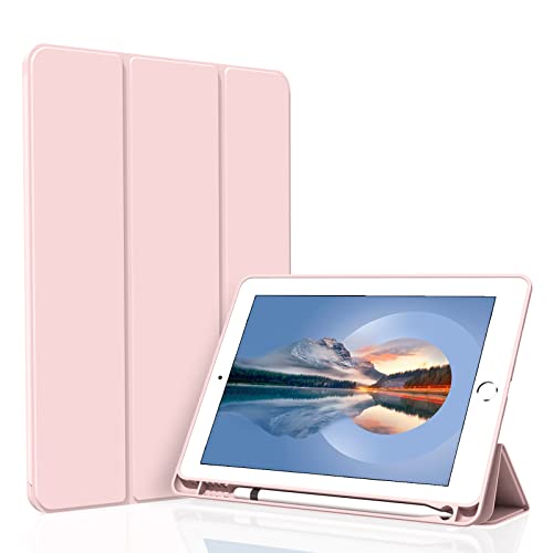 Figair Hülle für iPad 9./8./7. Generation 10,2 Zoll, Weicher TPU Rückseite Ultradünn Leicht Smart Schutzhülle, Auto Schlafen/Wecken Hülle mit Stifthalter für iPad 10,2” 2021/2020/2019, Rosa von Figair