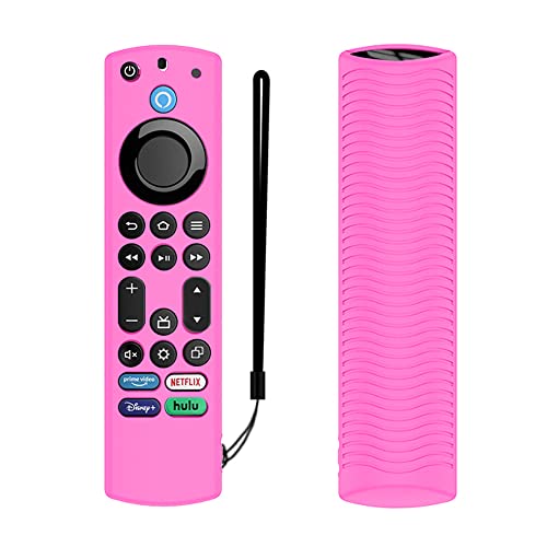 Silikon-Schutzhülle mit Sprachfernbedienung, kompatibel mit Toshiba/Insignia Firetv Omni Serie oder TV 4-Serie, leicht, rutschfest, stoßfest, mit Umhängeband, Pink Glow von FiiMan