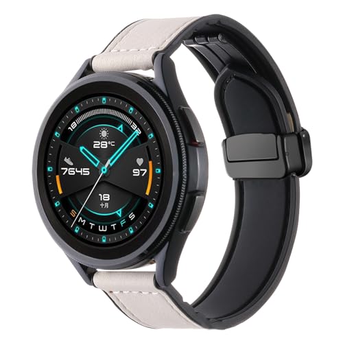FiiMoo Ersatzarmband Kompatibel mit Huawei Watch 4/Watch 4 Pro/Watch 3/Watch 3 Pro/Watch GT 4 46mm/Watch GT 3 46mm Lederarmbänder, 22mm Magnetisch Armband, [Verstellbare], Ersatz Magnetbänder-Weiß von FiiMoo