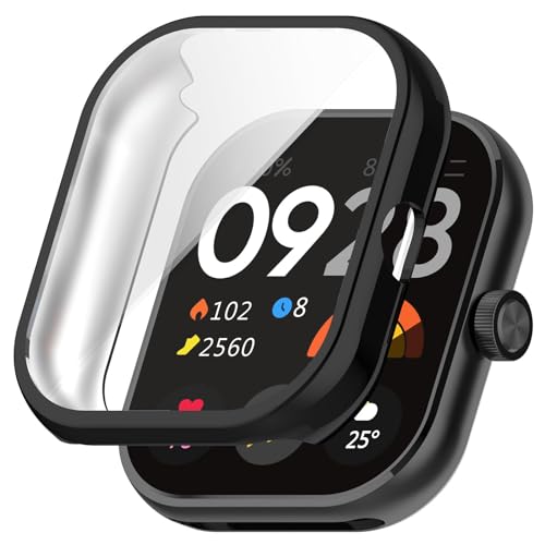 FiiMoo Hülle mit Displayschutz Kompatibel mit Xiaomi Redmi Watch 4, Gesamt Schutzhülle, 360° Rundum Ultradünne PC Stoßfeste Hülle, Schutzhülle HD Ultradünne TPU Schutz Case-Schwarz von FiiMoo