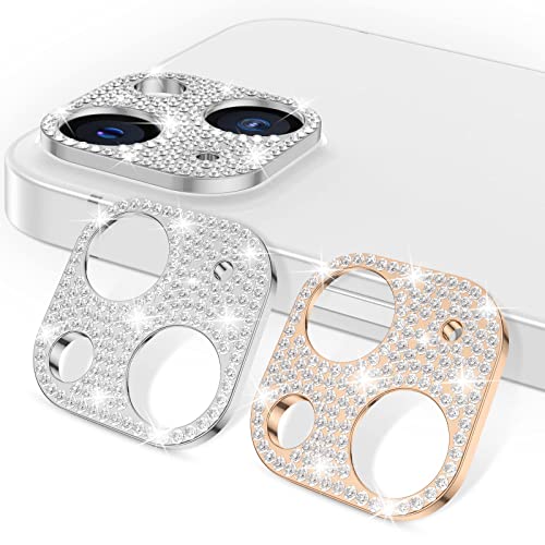 FiiMoo Kamera Linse Schutzfolie Kompatibel mit iPhone 14/iPhone 14 Plus [2 Stück], Diamant Kamera Objektivschutz Dekorationen Aufkleber Linse Protector Cover für iPhone 14/14 Plus (Silber+Roségold) von FiiMoo