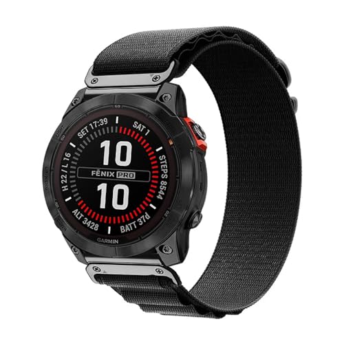 FiiMoo 26mm Nylon Armband Kompatibel mit Garmin Tactix 8 51mm/Fēnix 8 51 mm/Tactix 7 AMOLED/Descent Mk3i/Fēnix 7X Pro Ersatzarmband, Verstellbare Armband, Nylon Sport Band mit S-Haken-Schwarz von FiiMoo