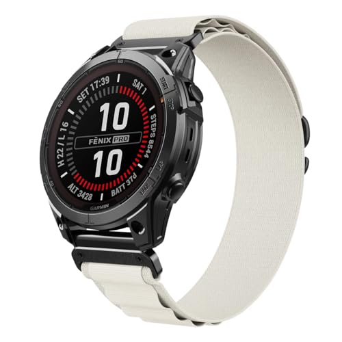 FiiMoo 26mm Nylon Armband Kompatibel mit Garmin Tactix 8 51mm/Fēnix 8 51 mm/Tactix 7 AMOLED/Descent Mk3i/Fēnix 7X Pro Ersatzarmband, Verstellbare Armband, Nylon Sport Band mit S-Haken-Weiß von FiiMoo