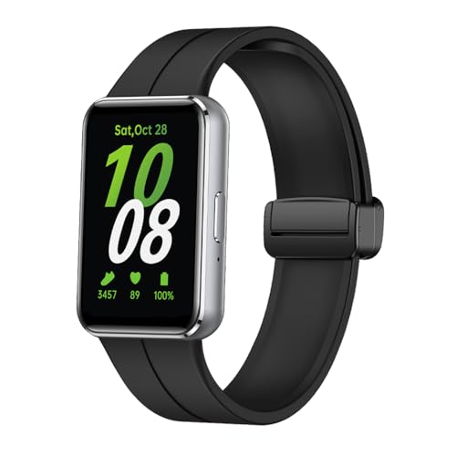 FiiMoo Kompatibel mit Samsung Galaxy Fit 3 Ersatzarmband, Ersatz Silikon Sport Armbänder, Verstellbare Sport Armband, Uhrenarmband für Galaxy Fit 3-Schwarz von FiiMoo