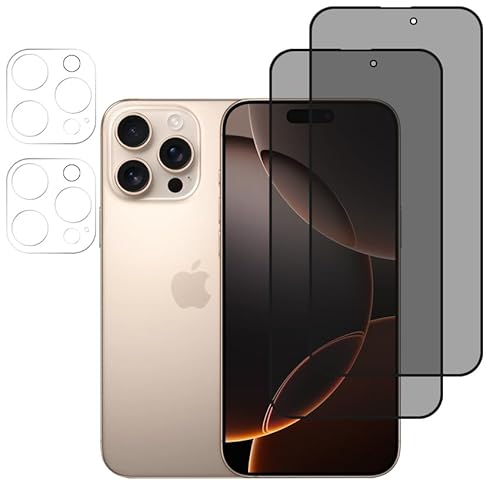FiiMoo Privacy Schutzfolie Kompatibel mit iPhone 16 Pro, Sichtschutz Schutzfolie, Kamera Schutzfolie, [2+2 Stück] [3D Vollabdeckung], Anti-Spy für Panzerglasfolie Folie Schutzfolie und Kameraschutz von FiiMoo