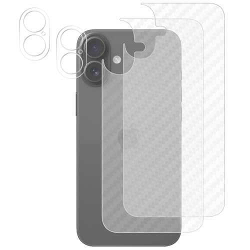 FiiMoo Rückseite Folie für iPhone 16 Plus Rückseite Schutzfolie und Kamera Schutzfolie, [2+2 Stück], Klebefolie Kratzfest Hinten Schutzfolie, Schutzfolie Folie Matt Carbon Fiber Folie für Rückseite von FiiMoo
