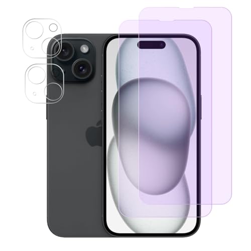FiiMoo Schutzfolie Kompatibel mit iPhone 15 Plus, Anti Blaulicht Schutzfolie + Kamera Schutzfolie [2+2 Stück] [Augenpflege] [Blasenfreie] [Blockiert übermäßiges Schädliches Blaues Licht & UV] von FiiMoo