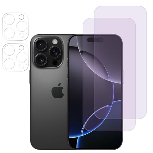 FiiMoo Schutzfolie Kompatibel mit iPhone 16 Pro, Anti Blaulicht Schutzfolie + Kamera Schutzfolie, [2+2 Stück] [Augenpflege] [Blasenfreie] [Blockiert übermäßiges Schädliches Blaues Licht & UV] von FiiMoo