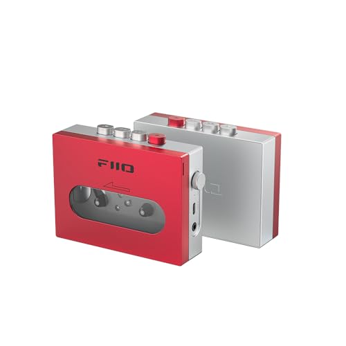 FiiO CP13 Tragbarer Kassettenspieler mit 3,5-mm-Kopfhöreranschluss, ultra-niedriges Wow&Flutter, angetrieben durch Typ-C- oder Lithium-Batterie (Rot und Silber) von FiiO