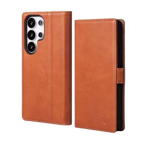 FiitCASE Hülle für Galaxy S25 Ultra 6,9" 5G, Echtleder Schutzhülle [RFID Blocker] [Kartenfächer] [Ständer] Magnetisch Cover Handyhülle Klapphülle Kompatibel mit Galaxy S25 Ultra 2025 (Braun) von FiitCASE